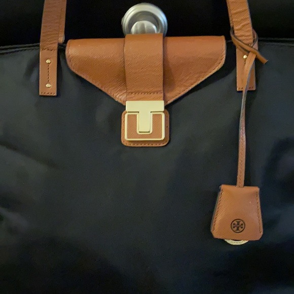 Tory Burch Black Nylon Tote/Camel Accents - Picture 3 of 16